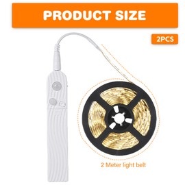 2 Stück LED Band mit Bewegungsmelder, 2M LED Strip Batteriebetrieben LED Streifen, 3500K Warmweiß Kleiderschrank Licht Leiste für Schlafzimmer, USB Wiederaufladbar, LED Sensor Licht, LED Strip
