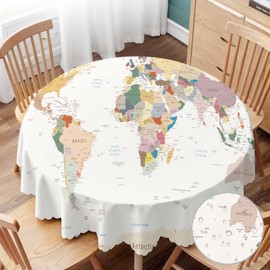 Yibeas Round Tablecloth 60 inch World Map Tablecloth Vintage Colors Highly Detailed Political Table Cloth for Dining Tables, Parties, Wedding and Banquet Decoration