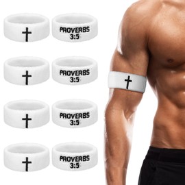 Zeyune 8 Pack Provers Bicep Bands Christian Arm Sweat Bands Armband Wristbands for Men Women Football Baseball Players Sports Activities Keep Hands Dry and Comfortable Machine Washable(White)