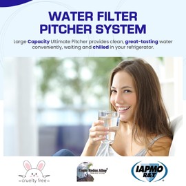 Crystal Quest Water Pitcher Filter System | Smart + 4 Stage Filtration System Fluoride Removal | Space Saving Design for Refrigerators, Provides 2,000 Gallons of Clean Drinking Water | Light Blue