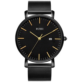BUREI Stylish Men's Wristwatches, Minimalist Ultra-slim, Large Dial and Date, Stainless Steel Strap, Bracelet