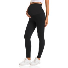 V VOCNI Maternity Leggings Women's Essential Stretch Buttery Soft Knit Belly Support Pregnancy Workout Leggings Black S