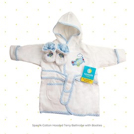 Spasilk 100% Cotton Hooded Terry Bathrobe with Booties, Blue Plane, One Size