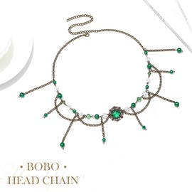 Fashband Boho Green Pearl Head Chain Vintage Festival Hair Accessories Bridal Wedding Headpiece for Women and Girls