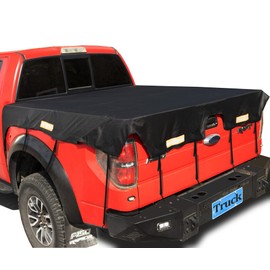 Coverify 2022 Upgraded Truck Bed Cover Standard Bed (6.5′ Box) for Ford Series GMC Silverado/Sierra Ram Tundra, Truck Bed Tarp Cover with Bungee Belts, Black 600D Waterproof Oxford Cargo Tarp Cover