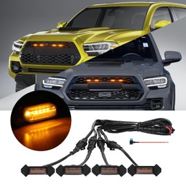 FICOLPO 4 Pcs Grille Lights Compatible with Toyota Tacoma 2016-2023 TRD Pro, OEM Style LED Front Grille Lights for Tacoma Accessories with Fuse & Harness (Amber)
