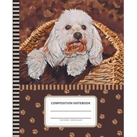 Cockapoo Composition Notebook Wide Ruled: 7.5 x 9.25 Blank Paper / 108 Pages / Stationery Gift for Note Taking - Writing - Doodles / Dog Art Painting on Paw Print Pattern Cover