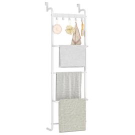 FKUO 5 Tier Over The Door Towel Racks for Bathroom Wet Towel Drying Rack Clothing Storage Holder with Hooks (White, 5 Tier)