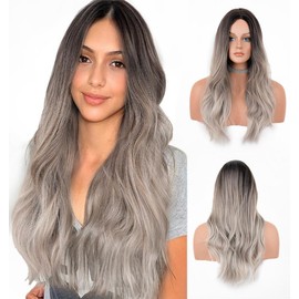 Lemeiz LEMEIZ-132 Ombre Dark Brown to Ash Blonde Hair Wig, Mixed Blonde Hair Wig with Brown Roots, Blonde Wigs, UK Synthetic Afro Wigs, 50 cm