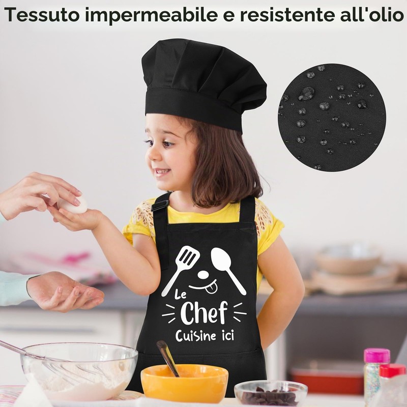 Halinuia Grembiule per bambini e cappello da chef, regolabile su