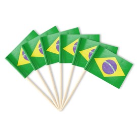 Brazil Flag Brazilian Miniature Toothpick Flags Decorations Small Cupcake Toppers Cocktail Food Flags Decor For Independence Day Party Bar (100 pack)