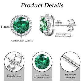 JeweBella Stud Earrings 925 Silver for Women - Hypoallergenic Round Birthstone Earrings 8 mm - Brilliant Large Cubic Zirconia Earrings Silver 925 Stud, copper