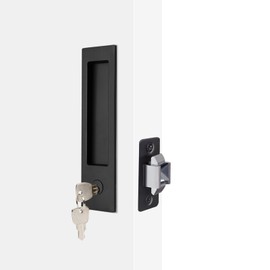 Dontay Pocket Door Handle, Modern Rectangular Keyed Entry Function, (Bed/Bath) Pull Latch, Recessed Sliding Door Hardware for 1 3/8” to 2 3/16” Thickness (Keyed Entry Lock, Matte Black, 1 Pack)