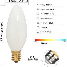 Frosted Flame Tip Chandelier Light Bulb，Lighting Candelabra Flame Tip Frosted Bulbs,E12 Candle Light Bulbs, 40W E12 Candelabra Base,Candle Light Bulbs for Chandeliers, Ceiling Fan Lights (6pack)