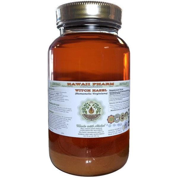 Witch Hazel Alcohol-Free Liquid Extract, Witch Hazel (Hamamelis Virginiana) Dried Leaf Glycerite 32 oz Unfiltered
