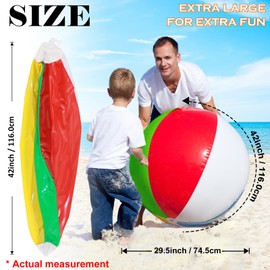 6 Pack 42" Inflatable Beach Balls Bulk for Kids Adults Rainbow Colored Beach Ball Summer Swimming Pool Ball Large Beachballs Party Favors Hawaiian Tropical Theme Water Games Party Decorations