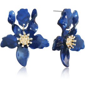 ANDPAI Unique Bohemian Oversized Acrylic Resin Flower Dangle Drop Earrings Retro Large Hawaii Flower Lei Earrings for Women Statement Jewelry Gifts (Navy 13)