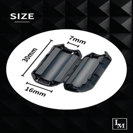 LUYING Ferrite Core Set, Black, Power Wire, High Frequency Noise Filter, Patchin Core, Black, Hinged Type, Φ0.14 inch (3.5 mm), Φ0.24 inch (5 mm), Φ0.3 inch (7 mm), Φ0.3 inch (9 mm), Φ0.5 inch (13