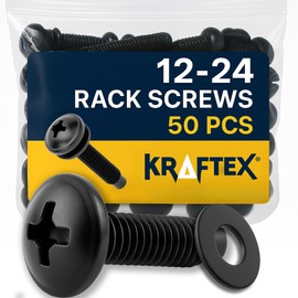 12-24 Rack Screws [50pk] – Rack Mount Screws with Nylon Washers for Server, Network, and Audio Equipment