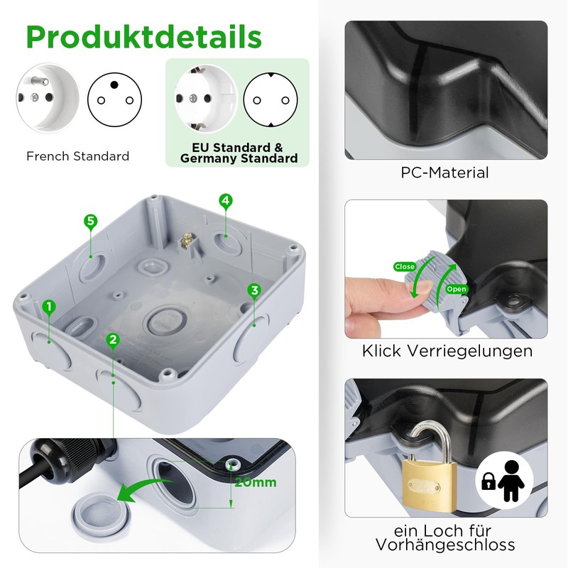 Upgrade Outdoor Socket Waterproof Socket IP66 with Switch Indicator Light,
