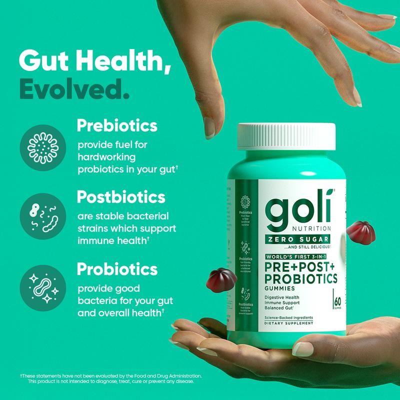 Goli Zero Sugar World's First 3-in-1 Pre, Post, Probiotic Gummies