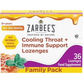 Zarbee’s Cooling Throat + Immune Support Lozenges, Calm and Cool Your Throat with Real Honey and Peppermint Oil Extract. Also Contains Vitamin C and Zinc, No Artificial Colours or Flavours, 36 Count
