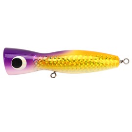 Big Popper Lure Attractive Color Reflective Design Basswood 18cm 120g Wooden Bait for Bass Tuna GT Trout 03 Purple Yellow