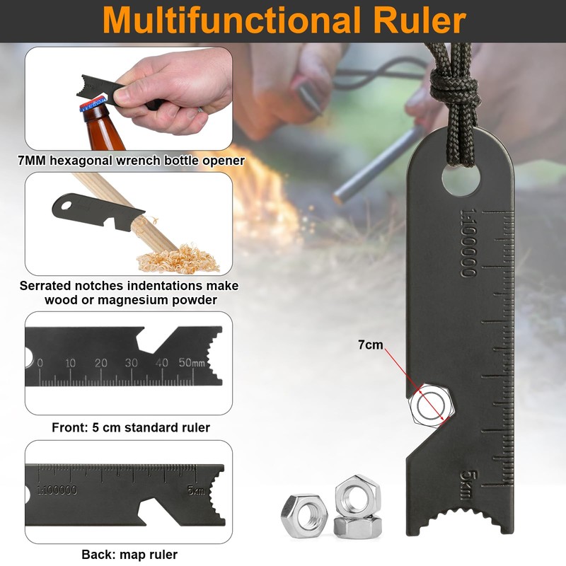 Flint and Steel Fire Starter Kit,2PCS 5-in-1 Multifuctional Fire Steel