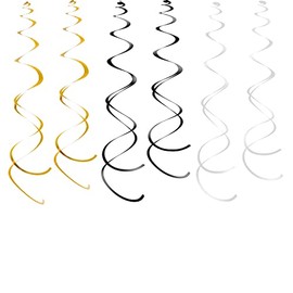 Hanging Swirls Party Streamer Spiral Decorations for Ceiling (30pcs, Black, White, Gold)