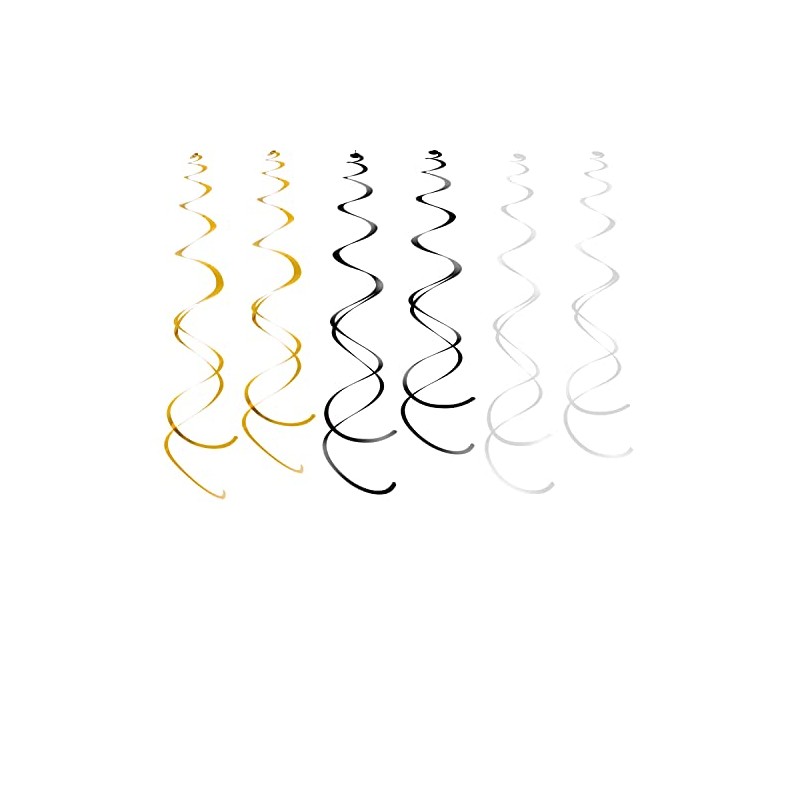 Hanging Swirls Party Streamer Spiral Decorations for Ceiling (30pcs, Black,