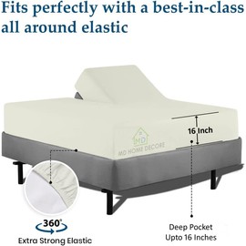 Flex Top King Sheets for Sleep Number Bed,100% Egyptian Cotton- 400 TC Split Top King Sheets for Sleep Number Bed,4 Pcs Flex Head King 34" Top Split Sheets to fit Upto 16" Deep Mattress,Ivory Solid