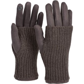 styleBreaker Women's Touchscreen Fabric Gloves with Removable Knitted Cuffs, Warm, Winter Finger Gloves, 09010022 - gray