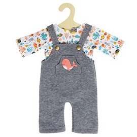Heless 2215 Doll Clothes in Whale Bobby Design, 2-Piece Set with Grey Dungarees and Colourful Printed T-Shirt for Dolls and Cuddly Toys Size 35 - 45 cm