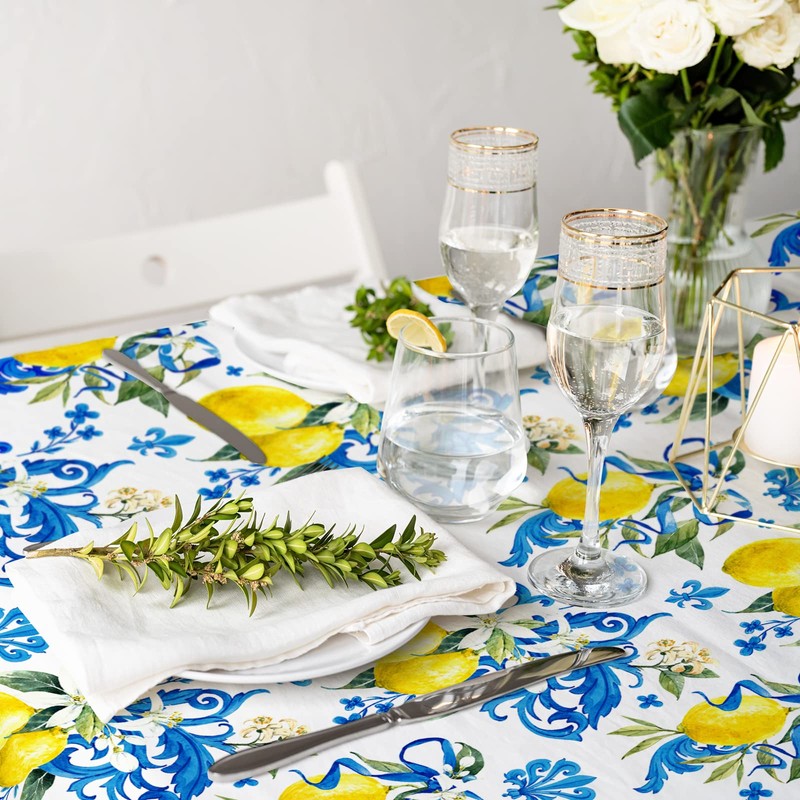 Whaline Lemon Tablecloth Rectangle Italian Lemons Fabric Table Cloth Waterproof