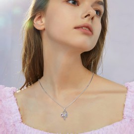 Heart Guardian Angel Necklace 925 Sterling Silver Angel Necklace with Heart Crystal Cute Christening Communion Jewellery Chain for Girls Boys Children Birthday Gift, Sterling Silver, Cubic Zirconia