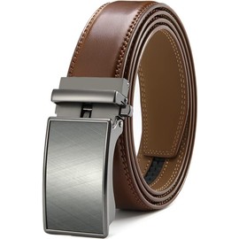 DOOPAI Men's Automatic Leather Belt with Ratchet for Business Suit, 35 mm Wide, Size Adjustable, No Holes, 07 Brown Belt De
