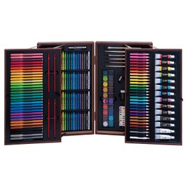 Art 1Art 101 Deluxe Art Set with 215 Pieces in a Wood Organizer Case, Includes Crayons, Color Pencils, Paints, Brushes and Markers, Great for All Skill Levels, Portable Art Studio