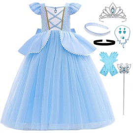 LiUiMiY Cinderella Girls' Princess Cinderella Costume Children's Fancy Dress Cosplay Birthday Party Fancy Dress with Accessories, 146-152 (Label 150)