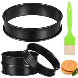 MAGICLULU 6 Pack Muffin Rings 4 Inch Stainless Steel Tart Rings Metal Non Stick Crumpet Rings Cooking Pastry Ring Molds with Basting Brush for Baking
