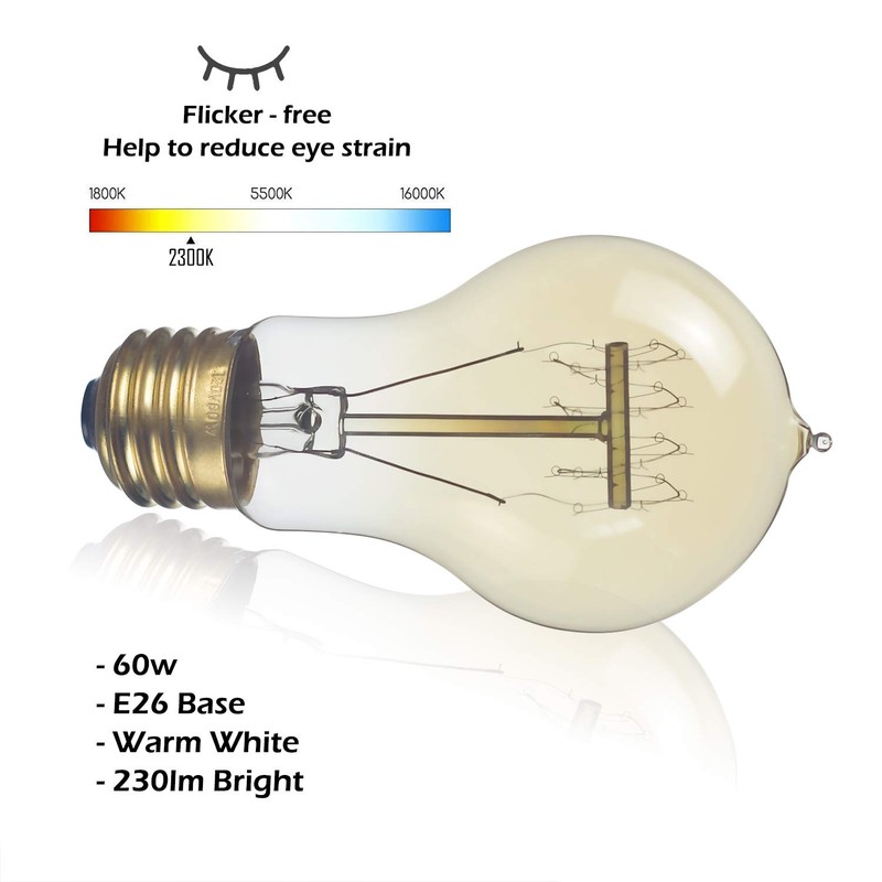 Jslinter 6-Pack Edison Light Bulb 60 Watt, Dimmable A19 Antique