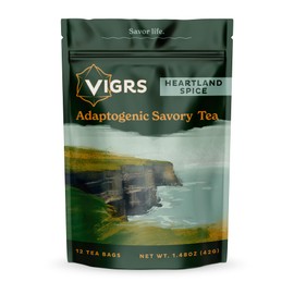 Vigrs Sipping Broth Adaptogenic Herbal Steep Sachets with Savory Seasonings, Heartland Spice Irish Flavor, Vegan, Keto, Gluten Free, Intermittent Fasting, Natural, Pack of 12