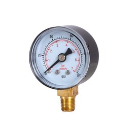 JIVTO Dry Pressure Gauge, 2" Diameter, 0-100 Psi, 0-7 Bar, 1/4" BSPT Bottom Mount, PC Window