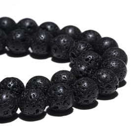 Natural Gemstone Beads 8mm Black Lava Beads Volcanic Rock Round Stone Beads for Bracelets Jewelry Making 15inch Loose Beads