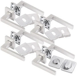 AGT Door Handle Set:8 Set Stainless Steel Door Hardware for All Interior Doors with 8 Door Handles (Stainless Door Fittings, Door Handle Sets Indoor, Door Lock)