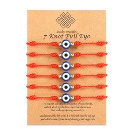 Dochais Evil Eye Friendship Bracelet, Nazar Bracelet, Evil Eye Anklet, 7 Knots Adjustable Bracelets, Red and Black, Pack of 6, Nylon