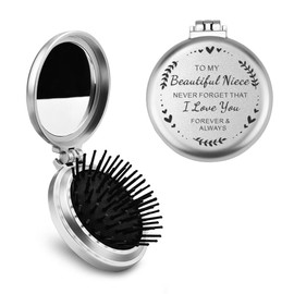 Guqqeuc Niece Gifts from Aunt Uncle to Nieces Christmas Birthday Gift from Aunties Girls Folding Hair Brush with Mirror for Travel