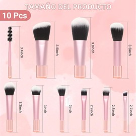 15 Piezas Brochas para Maquillaje con 10 Brochas, 2 Esponjas, 2 Borlas para Polvos y Bolsa, Set de Brochas para Maquillaje Multiusos es Ideal Tanto para Viajar Como para el Uso Diario (Rosa)