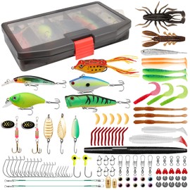 TRUSCEND Fishing Lures Kit with Premium Waterproof Fishing Tackle Storage Box Including Fishing Hooks Soft Worms Crankbait Swimbait Spinner Bait-rigs Lure for Bass Trout Fishing Tool Accessories