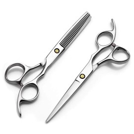 Hair Scissors, Hairdressing Scissors Set, 2 Ultra Sharp Scissors Made of Stainless Steel, Men's Beard Scissors, Pet Hair Scissors, Professional Hairdressing Accessories, Perfect Haircut for Men and Women (440C)