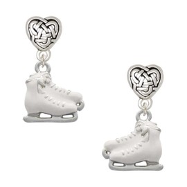 Delight Jewelry Silvertone White Ice Skates - Silvertone Celtic Knot Heart Post Earrings